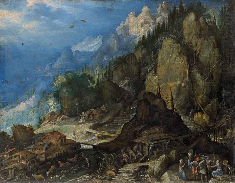 Gebirgslandschaft mit zwei Wassermuhlen, Frederik de Moucheron